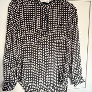 Isabel Marant Etoile Black and Tan Silk Blouse with Mandarin Collar